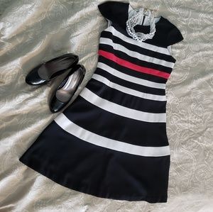 Anne Klein Womens Petite Color Block Swing Dress